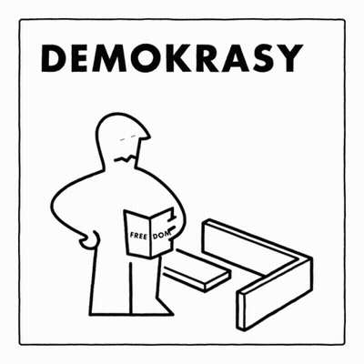 A Black And White Drawing Of A Man Holding A Book That Says Freedom GIF
