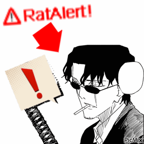 A Black And White Drawing Of A Man Holding A Sign That Says Ratalert GIF