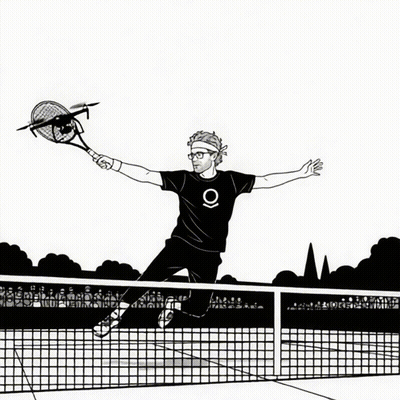 A Black And White Drawing Of A Man Holding A Tennis Racket GIF