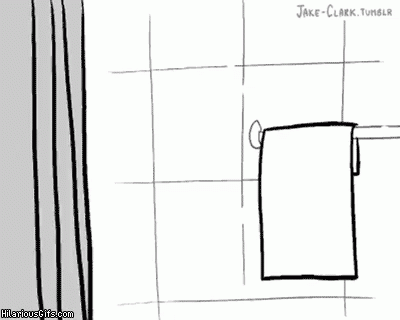 A Black And White Drawing Of A Man Holding A Towel With A Spider On It .. GIF