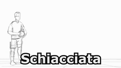 A Black And White Drawing Of A Man Holding A Volleyball With The Word Schiacciata In The Background . GIF