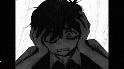A Black And White Drawing Of A Man Holding His Head GIF