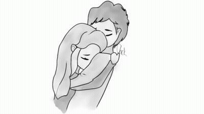 A Black And White Drawing Of A Man Hugging A Woman GIF