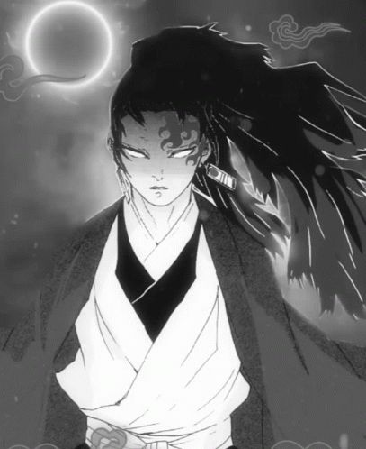 A Black And White Drawing Of A Man In A Kimono GIF