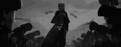 A Black And White Drawing Of A Man In A Mask Standing In Front Of A Crowd Of People . GIF