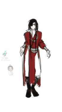 A Black And White Drawing Of A Man In A Red Coat . GIF