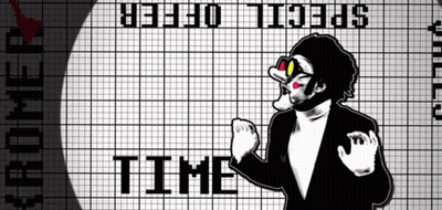 A Black And White Drawing Of A Man In A Tuxedo With The Words Special Offer Time Written On It GIF