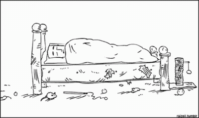 A Black And White Drawing Of A Man Laying On A Bed GIF