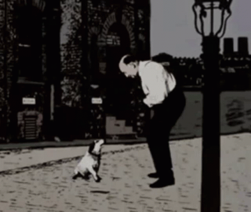 A Black And White Drawing Of A Man Petting A Dog GIF
