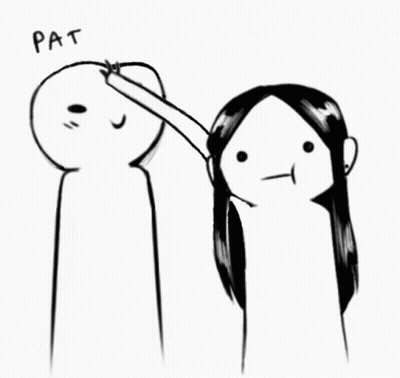 A Black And White Drawing Of A Man Pointing At A Woman 'S Face With The Word Pat Written On It . GIF