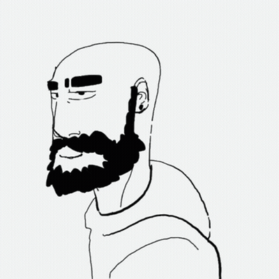 A Black And White Drawing Of A Man 'S Face With A Beard GIF