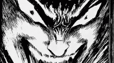 A Black And White Drawing Of A Man 'S Face With A Beard GIF
