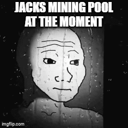 A Black And White Drawing Of A Man 'S Face With A Caption That Says Jacks Mining Pool At The Moment GIF