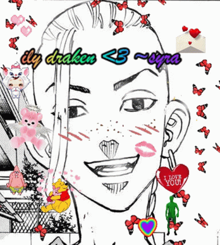 A Black And White Drawing Of A Man 'S Face With A Heart That Says I Love You . GIF