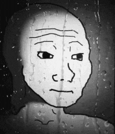 A Black And White Drawing Of A Man 'S Face With A Sad Expression GIF