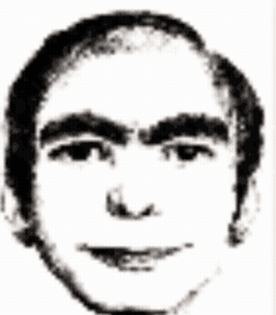 A Black And White Drawing Of A Man 'S Face With A Smile On It . GIF