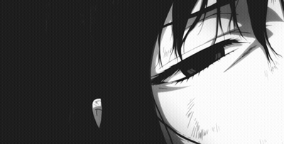 a black and white drawing of a man 's face with a tear coming out of his eye