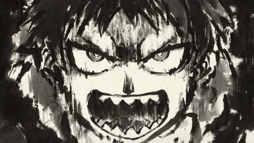 A Black And White Drawing Of A Man 'S Face With An Angry Look On His Face GIF