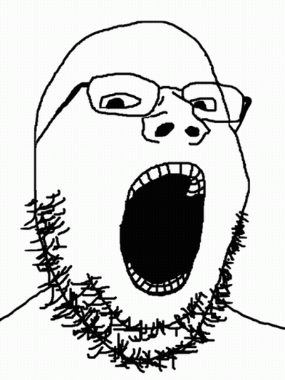 A Black And White Drawing Of A Man 'S Face With Glasses And A Beard . GIF