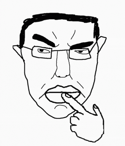 A Black And White Drawing Of A Man 'S Face With His Finger In His Mouth GIF