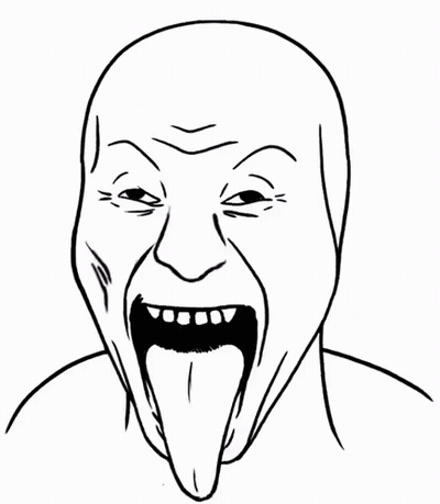 A Black And White Drawing Of A Man 'S Face With His Tongue Hanging Out . GIF