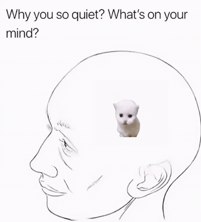 A Black And White Drawing Of A Man 'S Head With A Small White Cat In The Middle GIF