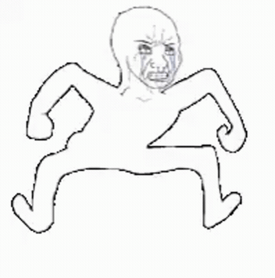 A Black And White Drawing Of A Man Sitting Down With His Fist In His Hand . GIF