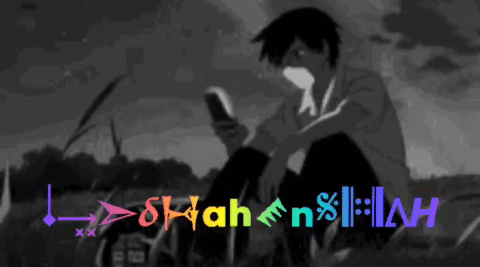 A Black And White Drawing Of A Man Sitting In The Grass Looking At A Cell Phone GIF