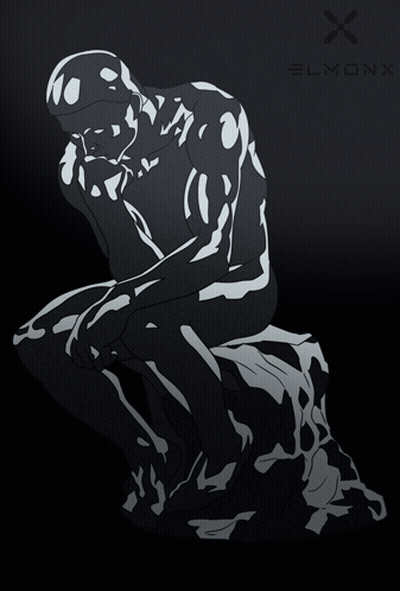 A Black And White Drawing Of A Man Sitting On A Rock With The Letter X Below It GIF
