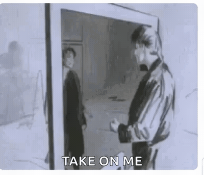 A Black And White Drawing Of A Man Standing In Front Of A Door . GIF