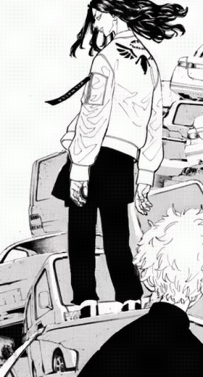 A Black And White Drawing Of A Man Standing On Top Of A Car In A Parking Lot . GIF