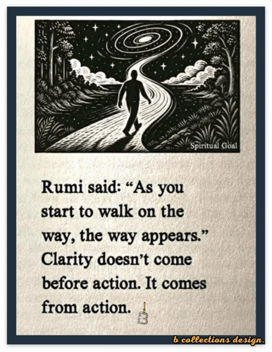 A Black And White Drawing Of A Man Walking Down A Path With A Quote By Rumi GIF