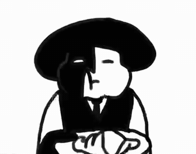 A Black And White Drawing Of A Man Wearing A Hat And A Tie . GIF