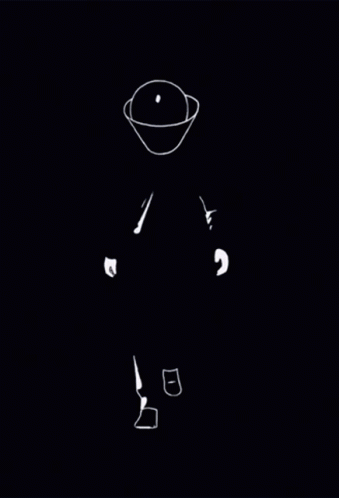 A Black And White Drawing Of A Man Wearing A Helmet And A Cone On His Head . GIF