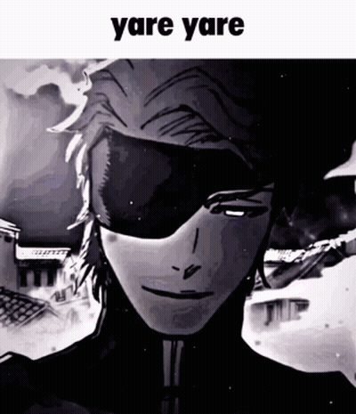 A Black And White Drawing Of A Man Wearing Sunglasses With The Words Yare Yare Written Above Him . GIF