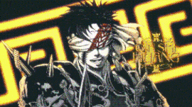 A Black And White Drawing Of A Man With A Bandage Around His Eyes GIF