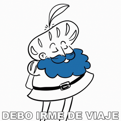 A Black And White Drawing Of A Man With A Beard And The Words " Debo Irme De Viaje " Below Him GIF