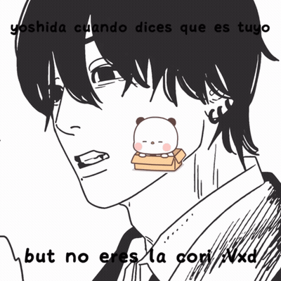 A Black And White Drawing Of A Man With A Box In His Mouth And The Words Yoshida Cuando Dices Que Es Tuyo Below It GIF