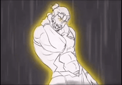 A Black And White Drawing Of A Man With A Bun On His Head And A Ponytail . GIF