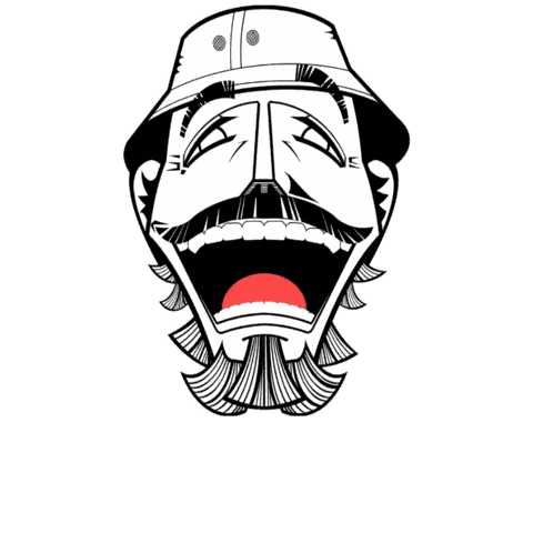 A Black And White Drawing Of A Man With A Hat And Beard Sticker