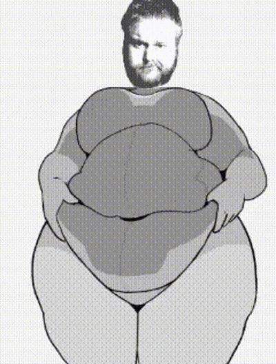 A Black And White Drawing Of A Man With A Large Belly . GIF