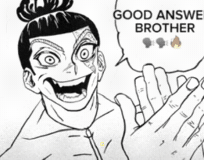 A Black And White Drawing Of A Man With A Speech Bubble That Says " Good Answer Brother " GIF