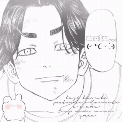 A Black And White Drawing Of A Man With A Speech Bubble That Says Matu GIF