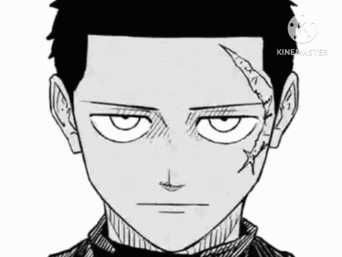 A Black And White Drawing Of A Man With A Stitch On His Face . GIF
