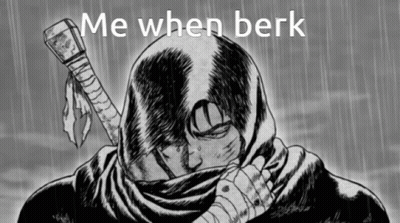 A Black And White Drawing Of A Man With A Sword Covering His Face And The Words Me When Berk GIF