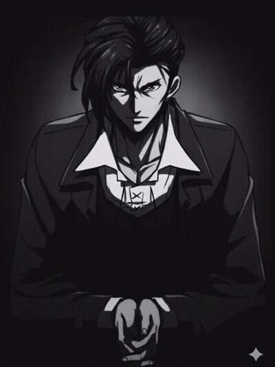 A Black And White Drawing Of A Man With A White Shirt GIF