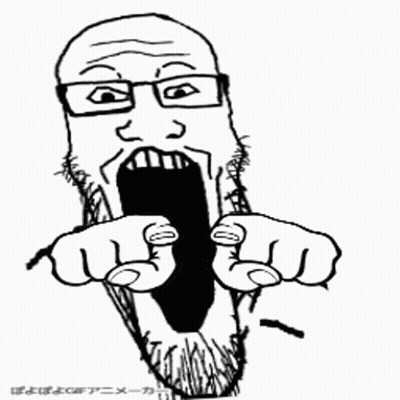 A Black And White Drawing Of A Man With Glasses And A Beard With His Mouth Wide Open . GIF