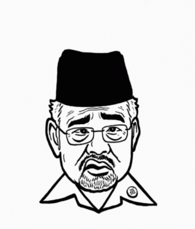A Black And White Drawing Of A Man With Glasses And A Hat On Top Of His Head GIF