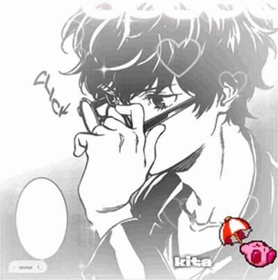 A Black And White Drawing Of A Man With Glasses And A Heart On His Head GIF