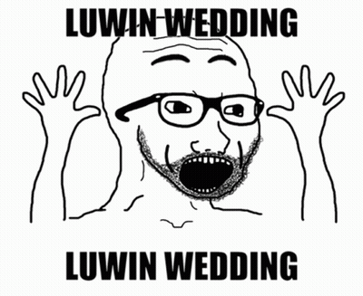 A Black And White Drawing Of A Man With Glasses And The Words Luwin Wedding On The Bottom GIF